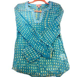 Lilly Pulitzer Shwer blouse with gold thread overlay